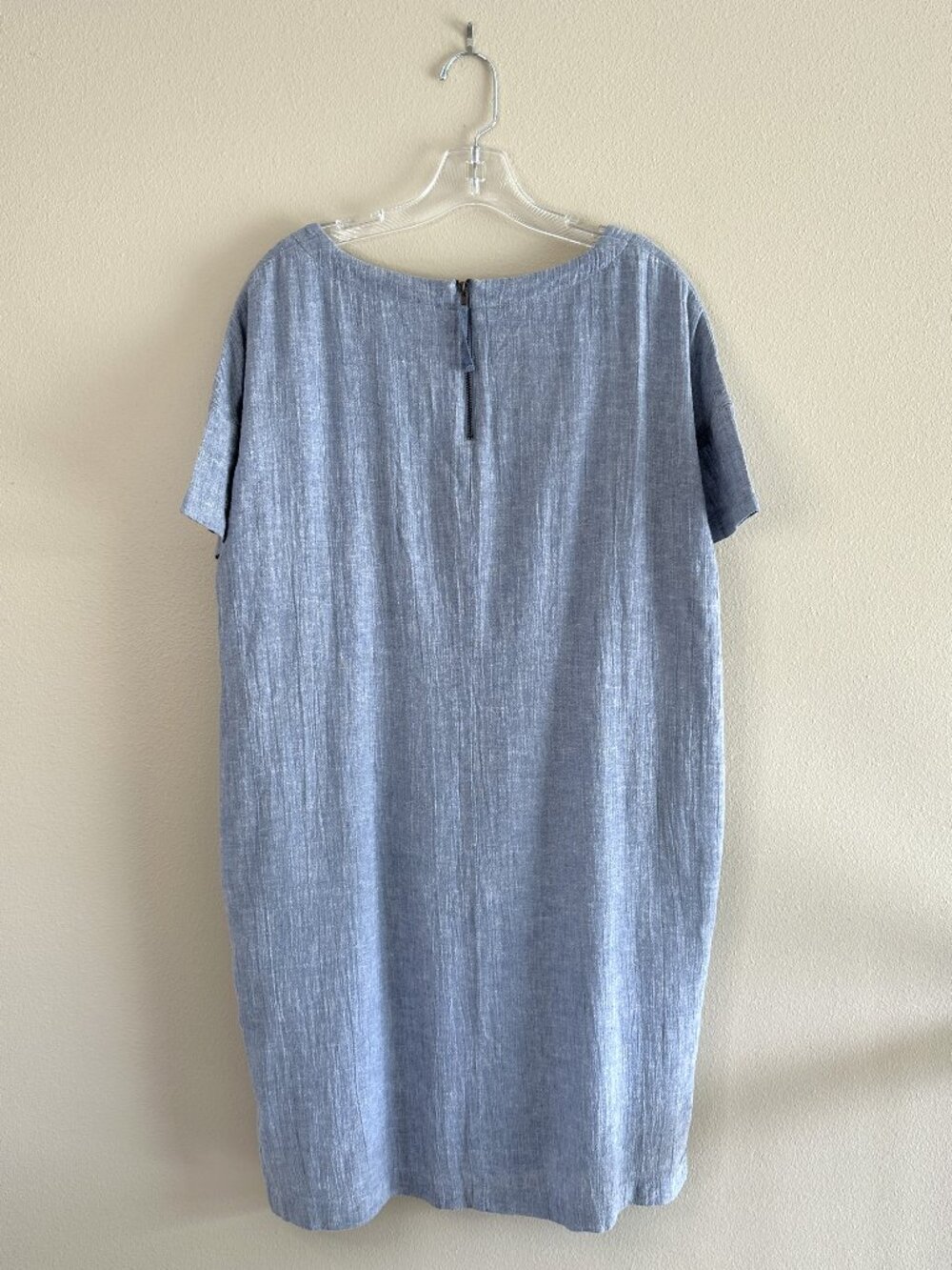 Poetry Linen Blend Crinkle Shift Dress, 10, Blue Minimalist Coastal - Picture 5 of 10